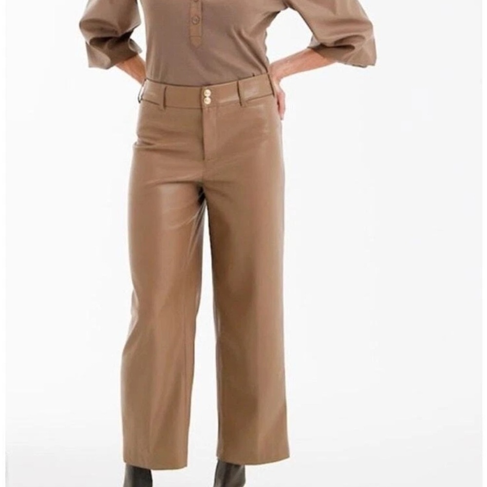 Chico Elegant Faux Leather Tan Women's Pants size 10 or Chico’s Size 1.5